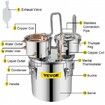 Moonshine Still 5 Gal 21L Stainless Steel Water Alcohol Distiller Copper Tube Home Brewing Kit Build-in Thermometer for DIY Whisky Wine Brandy, 5GAL, 3 pots