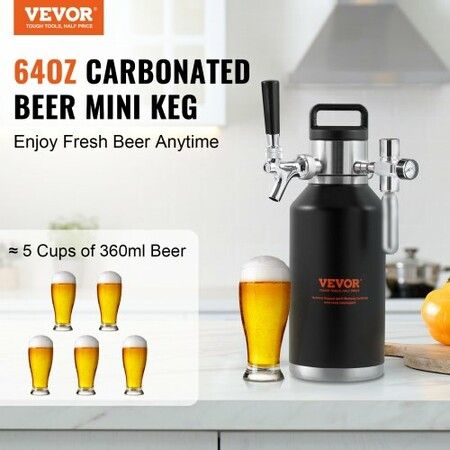 Beer Growler Tap System, 64Oz 1.89L Mini Keg, 304 Stainless Steel Pressurized Beer Growler, Keg Growler with Pressure Display, CO2 Regulator Faucet, Leak-Proof Ring For Draft Homebrew Craft Beer