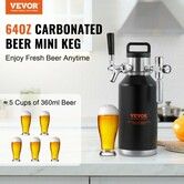 Beer Growler Tap System, 64Oz 1.89L Mini Keg, 304 Stainless Steel Pressurized Beer Growler, Keg Growler with Pressure Display, CO2 Regulator Faucet, Leak-Proof Ring For Draft Homebrew Craft Beer
