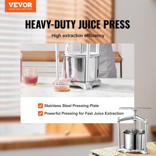 Fruit Wine Press, 1.6 Gallon/6L, 2 Stainless Steel Barrels, Manual Juice Maker, Cider Apple Grape Tincture Vegetables Honey Olive Oil Making Press with T-Handle, Triangular Structure for Kitchen