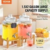 Beverage Dispenser, 1.5 Gallon Drink Dispensers for Parties, Glass Juice Dispenser with Stand, Stainless Steel Spigot, Iced Tea Lemonade Juice Water Dispenser, for Restaurants, Hotels, Parties
