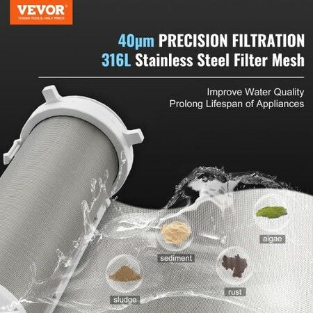 Spin Down Filter, 40 Micron Whole House Sediment Filter for Well Water, 3/4" G-M + 1" G-M, 4 T/H High Flow Rate, for Whole House Water Filtration Systems, Well Water Sediment Filter