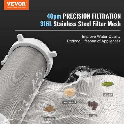 Spin Down Filter, 40 Micron Whole House Sediment Filter for Well Water, 3/4" G-M + 1" G-M, 4 T/H High Flow Rate, for Whole House Water Filtration Systems, Well Water Sediment Filter
