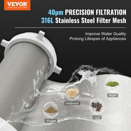 Spin Down Filter, 40 Micron Whole House Sediment Filter for Well Water, 3/4" G-M + 1" G-M, 4 T/H High Flow Rate, for Whole House Water Filtration Systems, Well Water Sediment Filter