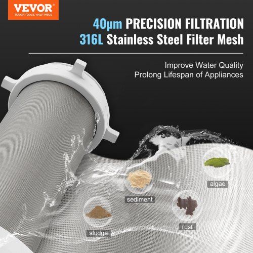 Spin Down Filter, 40 Micron Whole House Sediment Filter for Well Water, 3/4" G-M + 1" G-M, 4 T/H High Flow Rate, for Whole House Water Filtration Systems, Well Water Sediment Filter