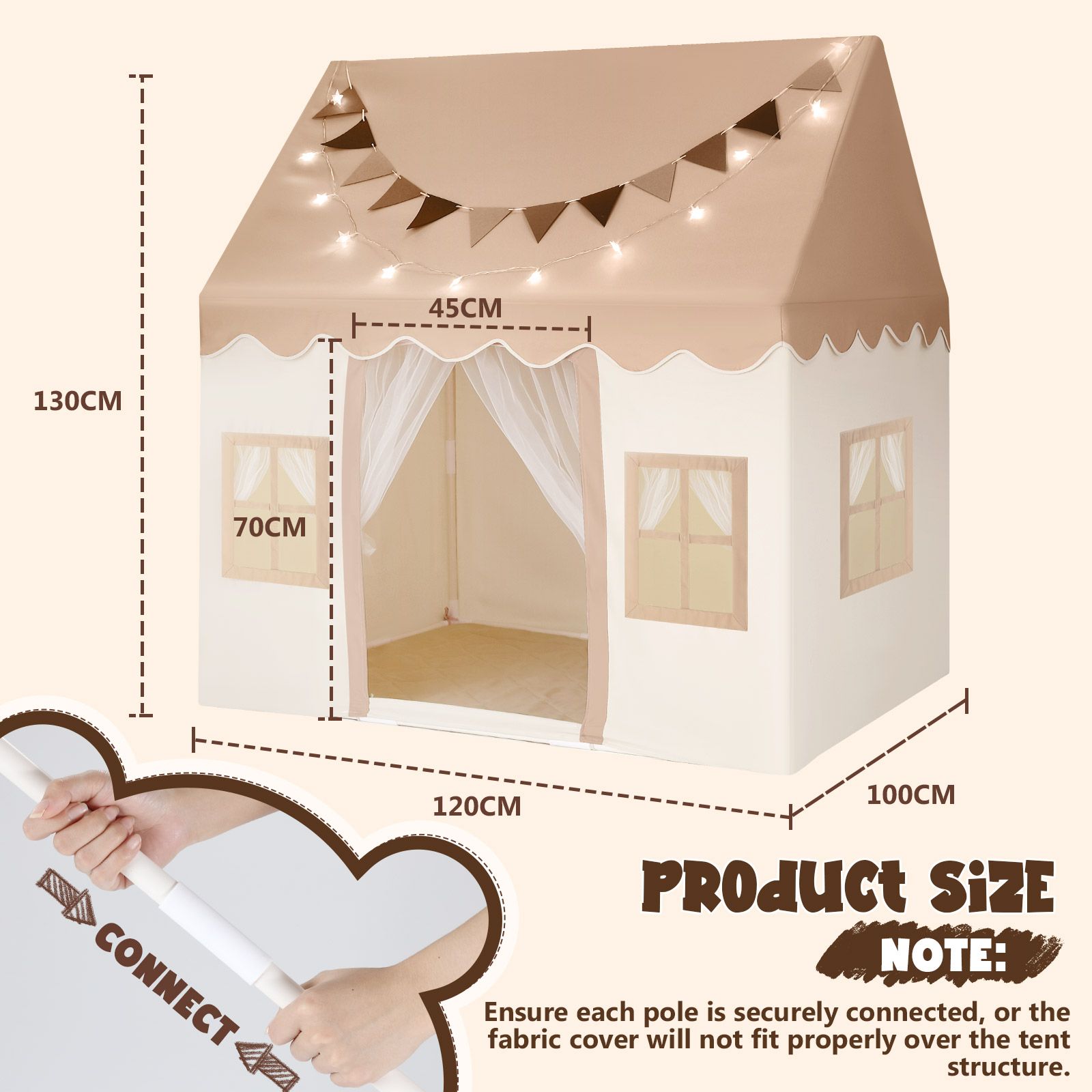Kids Play Tent Playhouse Childrens Playroom Princess Castle Indoor Outdoor House Activity Centre Toy Gift with Mat Star Lights Banner Door Windows