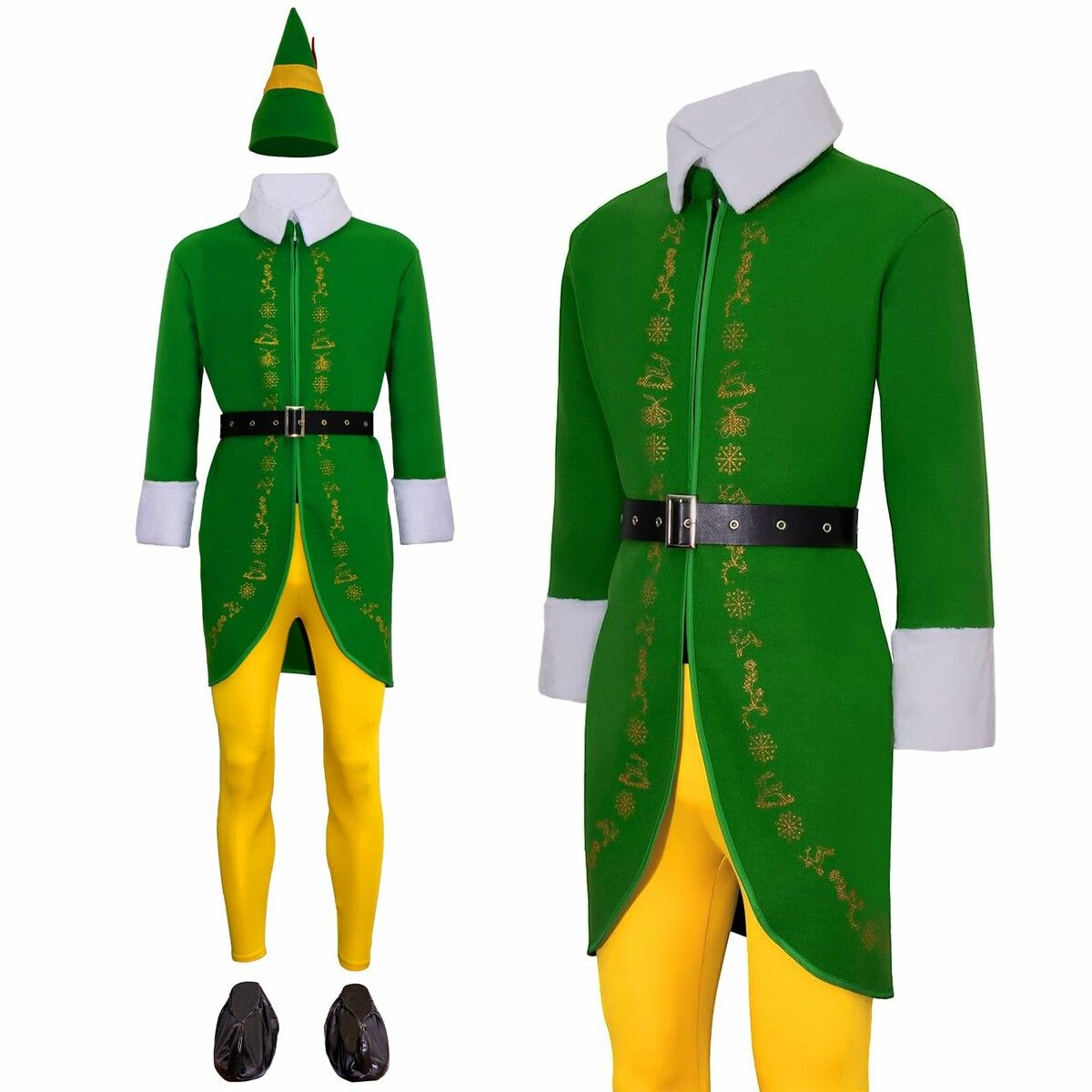 Budby the Elf Costume Mens Christmas Elf Costume with Wig Cosplay Full Set Holiday Party Costumes (Size:3X-Large)