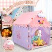 Kids Play Tent Playhouse Childrens Princess Castle Indoor Outdoor Game with Mat String Lights 1 Door 2 Windows Toys Boys Girls House Playset