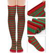 5 Pack Women Christmas Elf Costume Set Velvet Dress Belt Striped Over Knee High Socks Elf Hat Shoes for Cosplay (Size:X-Large)