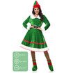 5 Pack Women Christmas Elf Costume Set Velvet Dress Belt Striped Over Knee High Socks Elf Hat Shoes for Cosplay (Size:X-Large)