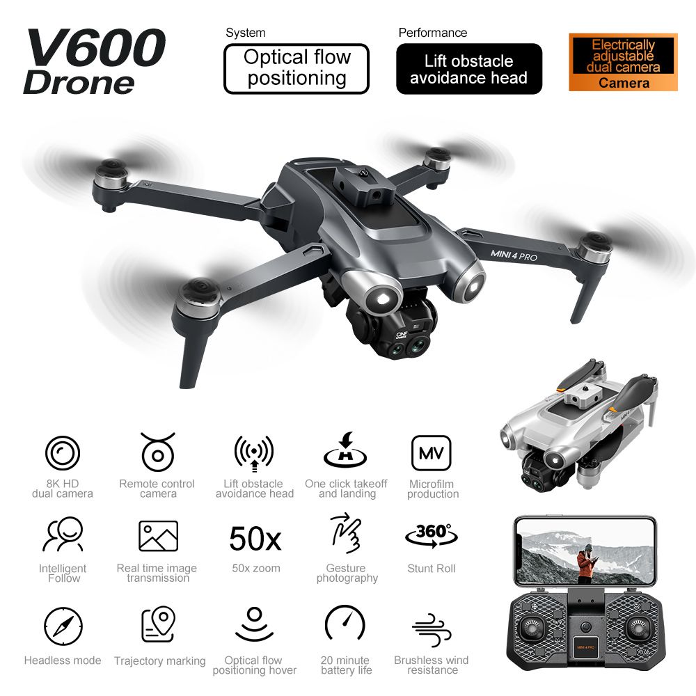 8K HD Dual Cameras Drone Professional Optical flow Positionin WIFI FPV GPS Dron RC Quadcopter Toy Color Black