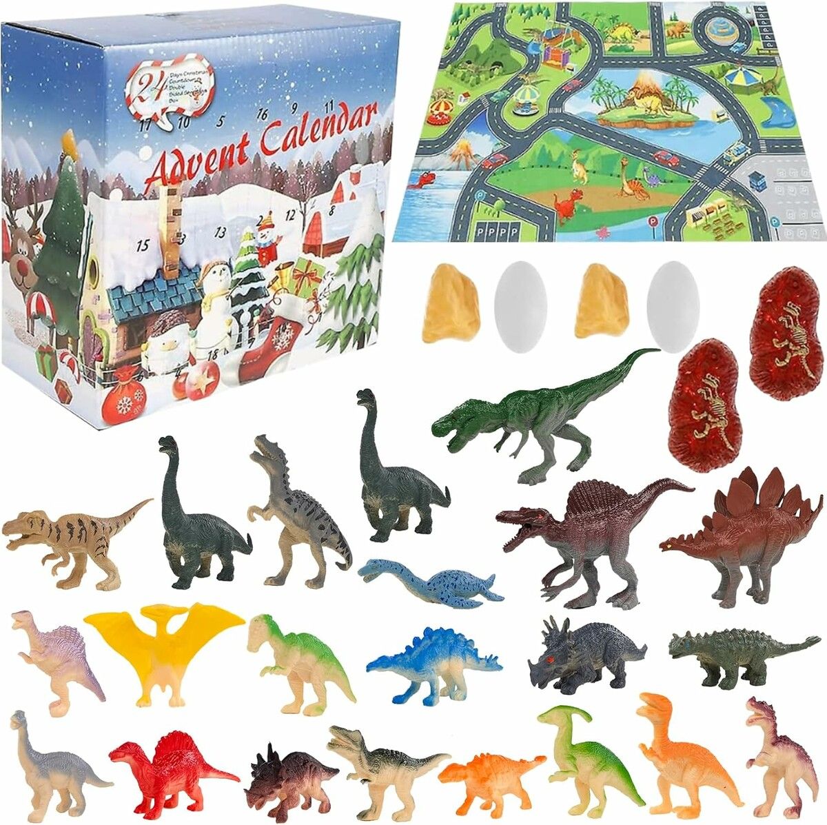 Advent Calendar,Jurassic Park Advent Calendar with Playmat Rug for Boys, Kids and Toddlers, Mini Dinos for 4 5 6 7 8 Years Old