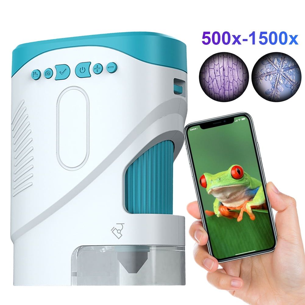 Portable 1080P Handheld Microscope 1000X With Photo And Video Functions Educational Mini Pocket Outdoor Toy For Kids Color White And Blue