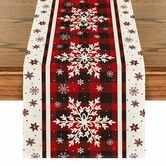 Buffalo Plaid Snowflakes Christmas Table Runner,Seasonal Winter Kitchen Dining Table Decoration 13x72 Inch