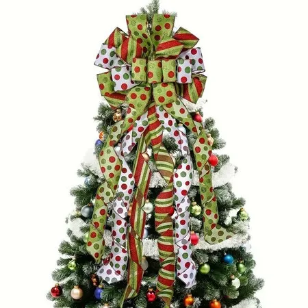 Christmas Tree Topper Wreath Bow Large Green Christmas Bow Tree Topper ...