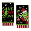 Merry Christmas Kitchen Dish Towel Set of 2, Grinch Christmas Hand Drying Baking Cooking Cloth, Winter Holiday Xmas Decor Home Decorations