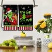 Merry Christmas Kitchen Dish Towel Set of 2, Grinch Christmas Hand Drying Baking Cooking Cloth, Winter Holiday Xmas Decor Home Decorations