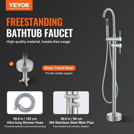 Freestanding Bathtub Faucet Floor Mount Freestanding Tub Filler Shower Mixer Taps Two Water Modes 360° Swivel Spout for Bathing & Showering Pet Bathing