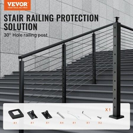 Cable Railing Post 36" x 2" x 2" Steel 30 degree Angled Hole Stair Railing Post 10 Pre-Drilled Holes SUS304 Stainless Steel Cable Rail Post