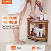 Corner Shower Bench 16.5" Height 12.8" Radius Faux Wood Grain Polystyrene 158KGS with Storage Shelf Water Resistant Shower Stool