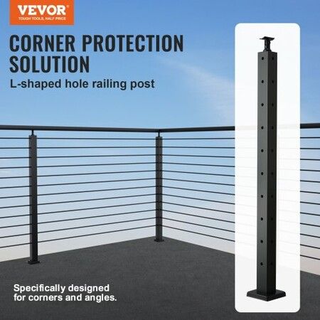 Cable Railing Post 36" x 2" x 2" Steel L-Shaped Hole Corner Railing Post 10 Pre-Drilled Holes SUS304 Stainless Steel Cable Rail Post