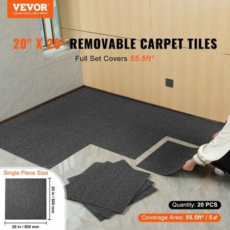 Carpet Tiles Reusable 20"x 20" Carpet Squares With Padding Attached Soft Padded Carpet Tiles Easy Install DIY for Bedroom Living Room Indoor Outdoor