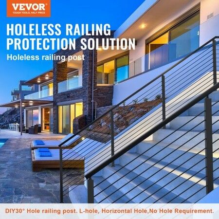 Cable Railing Post 36" x 2" x 2" Steel Level Deck Railing Post Without Holes SUS304 Stainless Steel Cable Rail Post Stair Handrail Post