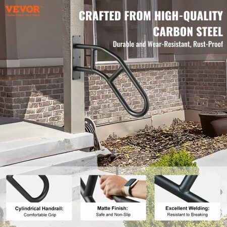 Handrails for Outdoor Steps 29" Wall Mount Safety Railings for 1-3 Steps