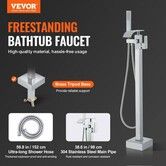 Freestanding Bathtub Faucet Floor Mount Freestanding Tub Filler Shower Mixer Taps Two Water Modes 360° Swivel Spout for Bathing & Showering Pet Bathing