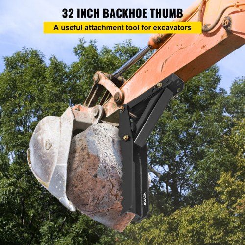 32 inch Backhoe Excavator Thumb Attachments Weld On Adjustable Boom Tractor Excavator 1/2Inch Teeth Thick Steel Plate Assembly 12MM Bolt-On Design