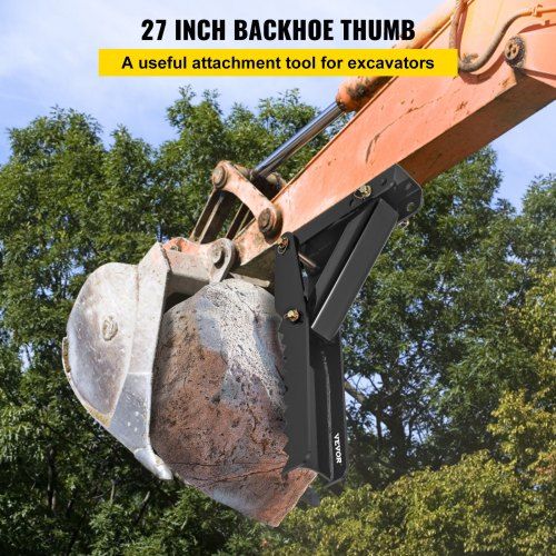 27" Backhoe Thumb 1/2" Teeth Thickness Heavy Duty Excavator Thumb Black Steel Weld On Thumb Attachments with 12mm Bolt-On Design Adjustable Mini Thumb