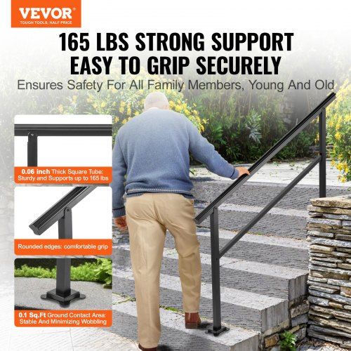 Outdoor Handrail 165LBS Load Handrail Outdoor Stairs Aluminum Stair Handrail 60 x 35" Outdoor Stair Railing Transitional Range from 0 to 30° Staircase