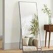 Full Length Mirror 1800x785 mm Extra Large Standing Hanging or Leaning Rectangle Floor Tempered Mirror with Stand Aluminum Alloy Frame Mirror Black