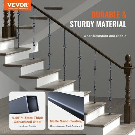 Staircase Metal Balusters 44'' x 1/2" Galvanized Steel Decorative Banister Spindles 10 Pack Deck Baluster with Hollow Double Baskets Spiral Stair Railing