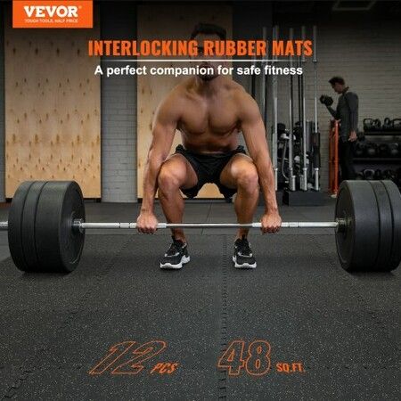 12 PCS 14 mm Thick Gym Floor Mats 24" x 24" EVA Foam & Rubber Top Interlocking Workout Floor Mats with 4.5 m² Coverage Waterproof Exercise Puzzle Flooring