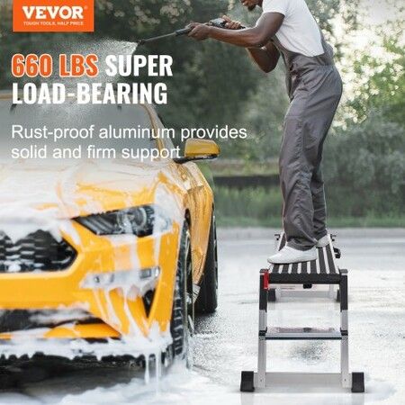 Folding Work Platform 660 lbs Load Capacity Aluminum Drywall Stool Ladder Heavy Duty Work Bench w/ Non-Slip Feet Ideal for Washing Vehicles Cleaning