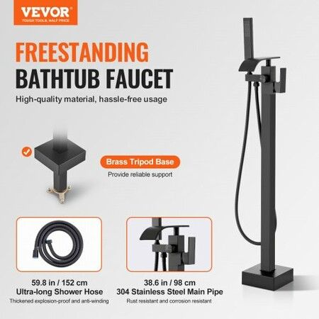 Freestanding Bathtub Faucet Floor Mount Freestanding Tub Filler Shower Mixer Taps Two Water Modes 360° Swivel Spout for Bathing & Showering Pet Bathing