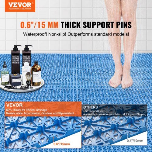 Modular Interlocking Cushion 50 Pack 30 x 30 cm Splicing Drainage Mats Soft PVC Interlocking Drainage Floor Tiles Non-Slip Drainage Holes for Restroom