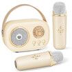 Mini Karaoke Machine,Portable Bluetooth Speaker with 2 Wireless Microphones and Stereo Sound Enhanced Bass,Gifts forAge3+ Home Party (Beige)