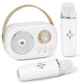 Mini Karaoke Machine,Portable Bluetooth Speaker with 2 Wireless Microphones and Stereo Sound Enhanced Bass,Gifts for Age3+ Home Party (White)