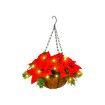 Christmas Flower Hanging Planter with Lights Faux Hanging Christmas Potted Basket with Pine Picks for Outdoors Indoor Holiday, 1 Pack