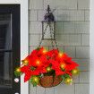 Christmas Flower Hanging Planter with Lights Faux Hanging Christmas Potted Basket with Pine Picks for Outdoors Indoor Holiday, 1 Pack