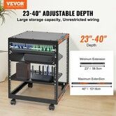 12U Open Frame Server Rack 15''-40'' Adjustable Depth Free Standing or Wall Mount Network Server Rack 4 Post AV Rack with Casters Holds All Your Networking