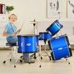 Kids Drum Set 5-Piece 406.4 mm Beginner Full Drum Set with Bass Toms Snare Floor Drum Adjustable Throne Cymbal Hi-Hat Pedal and Two Pairs of Drumsticks