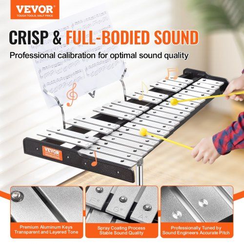 30 Note Glockenspiel Xylophone Bell Kit Professional Percussion Instrument Set with Mallets Drum Sticks Music Stand 8" Practice Pad Adjustable Stand