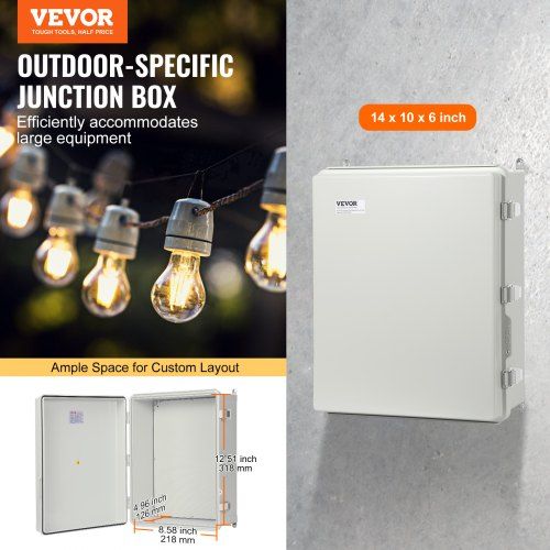 Outdoor Electrical Junction Box 350 x 250 x 150 mm ABS Plastic Electrical Enclosure Box with Hinged Cover Stainless Steel Latch IP67 Dustproof Waterproof