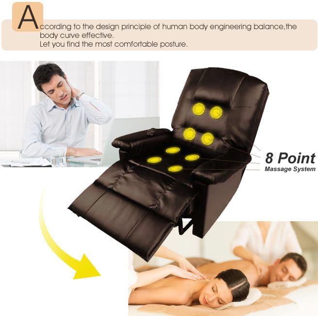 Comfortable PU Leather Massage Lounge Chair Recliner with Remote