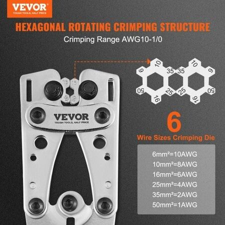 Battery Cable Lug Crimping Tool 10-1/0AWG Aluminum Terminal Battery Lug Crimper with 60PCS Aluminum Ring Connectors Terminals 6 Wire Sizes Crimping Die