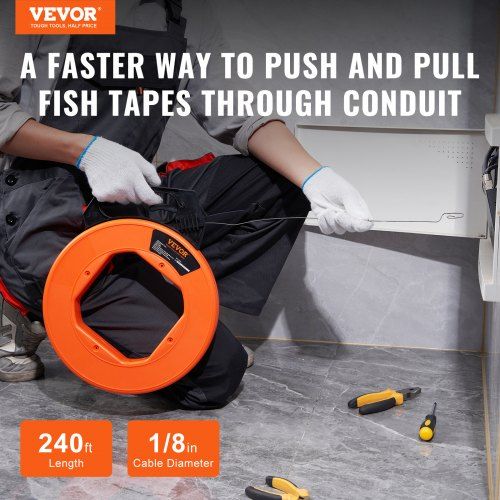 Fish Tape 73.2 m Length 3 mm Steel Wire Puller with Optimized Housing and Handle Easy-to-Use Cable Puller Tool Flexible Wire Fishing Tools