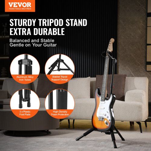 VEVOR Tripod Guitar Stand Floor-Standing Foldable 900-1200 mm Adjustable Height